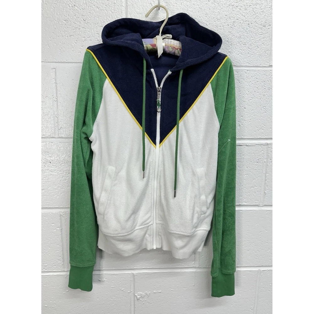 Brooks Brothers Women’s Cotton Terry Cup Tennis Hoodie Jacket / Green White / XS